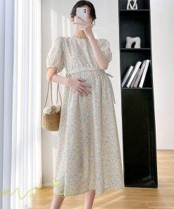 ワンピース | マタニティレディース Aライン 妊婦服 体型カバー 着痩せ マタニティウェア 小花柄 柔らか きれいめ お出かけ マタニティ 夏服 ひざ下丈
