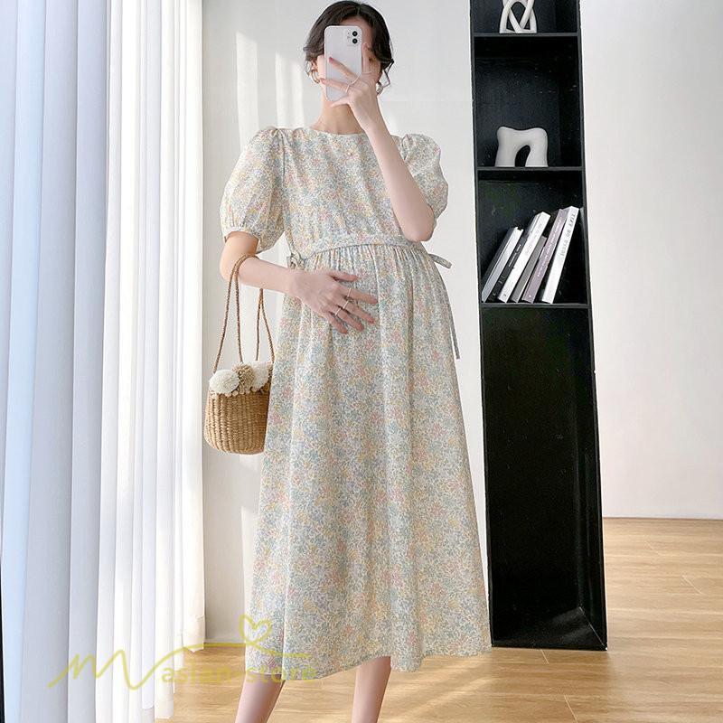 ワンピース | マタニティレディース Aライン 妊婦服 体型カバー 着痩せ マタニティウェア 小花柄 柔らか きれいめ お出かけ マタニティ 夏服 ひざ下丈