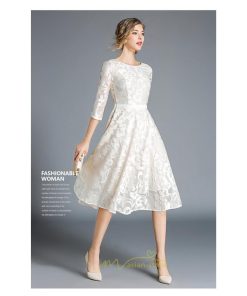 ミディアム | ワンピース ドレス 春物 夏服 膝丈ワンピース 二次会 パーティードレス ママ お呼ばれ 上品 レースワンピ エレガント フォーマル 30代 面接 七分袖 Aライン