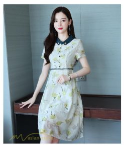 ミディアム | Aラインワンピース レディース 着痩せ ワンピース 花柄 きれいめ 気質 エレガント 大きいサイズ 後ろファスナー付き 40代 シャツワンピース 30代