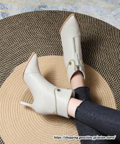 ショートブーツ | レディース 春秋ブーツ ポインテッドトゥ ブーツ ピンヒール フロントファスナー 靴 シューズ ハイヒール 黒ブーツ 30代 上品 大人 おしゃれ