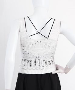 透かし編みトップス | 透かし編み タンクトップ スクエアネック