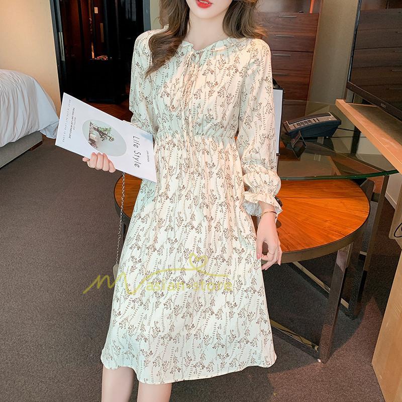 ミディアム | ワンピース レディース 長袖 膝丈ワンピー 春秋 きれいめワンピース オフィス ハイウエスト 春夏新作 通勤通学 カジュアル お出かけ 20代30代40代 エレガント