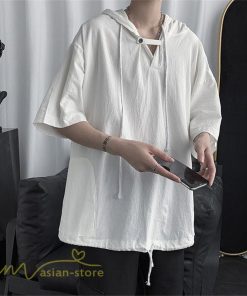 Tシャツ | トップス メンズ カットソー パーカー フード付き カジュアル 無地 7分丈 ゆったり 大きいサイズ 20代 30代 夏新作 ルームウェア 体型カバー シンプル