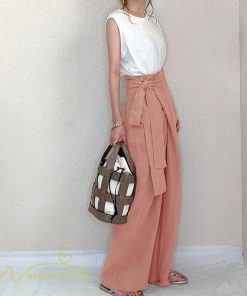 ワイドパンツ | レディース ガウチョパンツ 無地 ロングパンツ 着痩せ 体型カバー カジュアル パンツ おしゃれ 蝶結び かわいい ハイウエスト ゆったり 韓国風