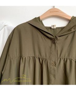 シャツワンピース | チェスターコート ワンピース 着痩せ 春 秋 レディース アウター コーデ 前開き 無地 フリーサイズ 体型カバー ゆったり フード付き ロング丈