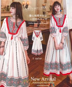 マキシ | ワンピース 夏 レディース リゾート きれいめ 夏ワンピ ファッション エスニック 幾何学柄 ウエストゴム レトロ サマーワンピース ロング 海外旅行 上品 夏服