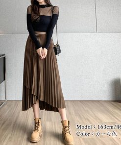 ロングスカート | 不規則裾 プリーツスカート ハイウエスト