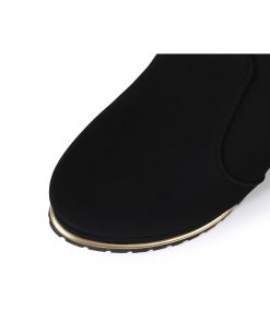 ショートブーツ | スエードブーツ レディース 切替 レース ラウンドトゥ 厚底シューズ チャンキーヒール 太ヒール 厚底 ミドルヒール サイドファスナー 黒