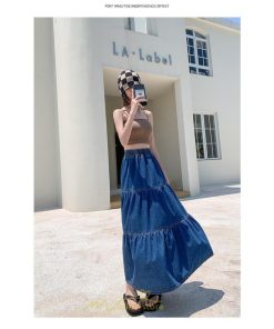 スカート | ティアードデニムフレアロングウエストゴム レディース 秋物 通学通勤 40代50代 20代30代ハイウエスト 大人