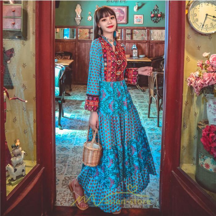 マキシ | ワンピース ロング 着やせ効果抜群 夏秋 長袖 他と被らない 刺繍 上品 きれいめ ロングワンピース マキシワンピ 舞台 演出 パーティー ダンス