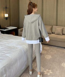 パーカ | レギンス レディース ルームウェアセット 部屋着 レイヤード風 セットアップ カジュアル 重ね着風 2点セット パーカー