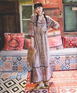 マキシ | レディース ワンピース 夏 秋 長袖ワンピ きれいめ 大人ワンピース Aライン ロングワンピース おしゃれ 大人 お呼ばれ 可愛い コットン レトロ 通勤