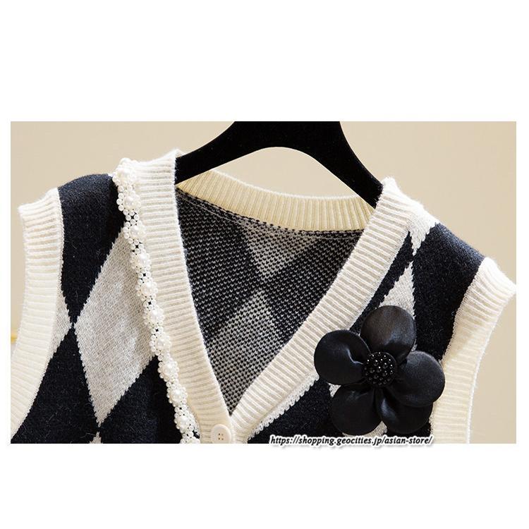 ベスト | ニットレディース トップス Vネック タンクトップ ノースリーブ 袖なし インナー ニット 重ね着風 レイヤード風 20代30代 セーター 女ニット