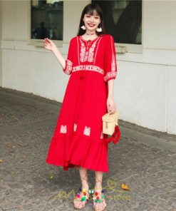 マキシ | ワンピース きれいめ レディース 夏 秋 ロング 上品 大人 七分袖 お出かけ 高見え 赤 白 黄色 上質 20代 50代 40代 ゆったり リゾート 30代 旅行 体型隠し