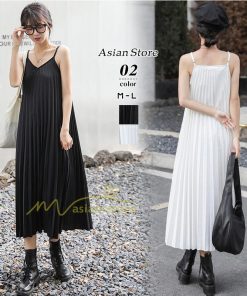 マキシ | プリーツワンピース ワンピース レディース マキシ丈 サロペット オールインワン キャミワンピース カジュアル 無地 20代30代40代 韓国ファッション 通勤通学