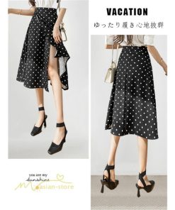 スカート | ロング 水玉 春夏 Aラインエレガント レディース 40代 ハイウェストボトムス 大人 通勤OL 体型カバー 20代 オシャレ30代 50代
