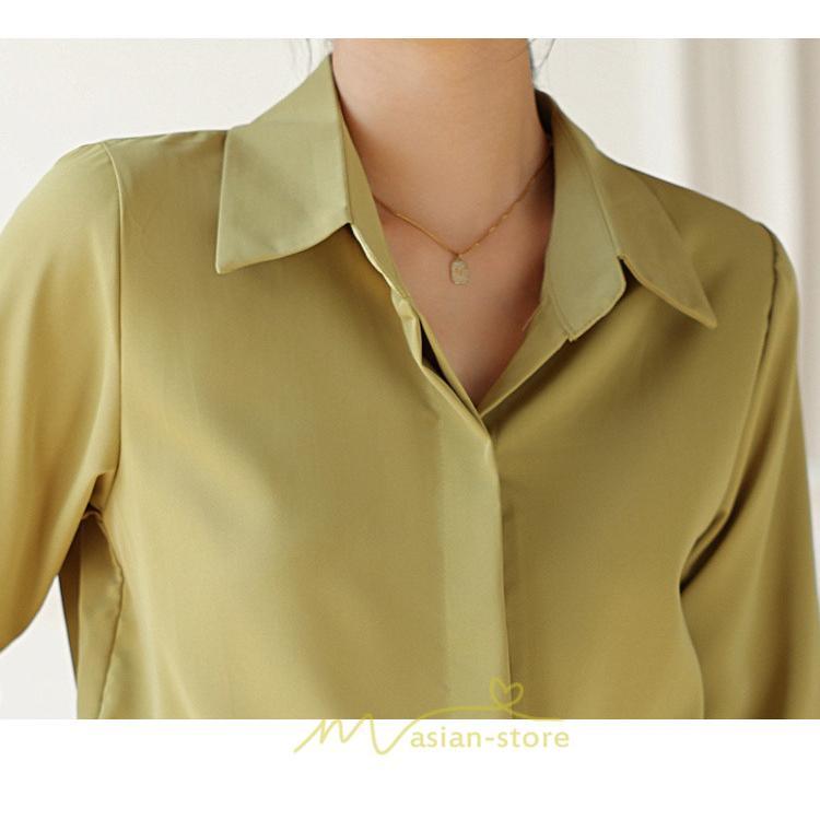 シャツ・ブラウス | ブラウス レディース オフィス 白 ホワイト おしゃれ 長袖 シャツカジュアル 制服 緑 グリーン シフォン 通勤 OL 二次会 上品 お仕事 デート お出かけ 女子会