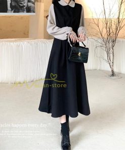 マキシ | ドッキングワンピース レイヤード風ワンピース ロングワンピース Aラインワンピース フェイク 切り替え 秋 レディース 30代40代50代 長袖ワンピ ワンピ