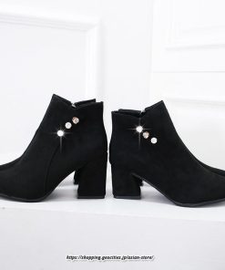 ブーツ | ショートブーティ レディース スエード調 太めヒール 靴 人工水晶 キラキラ オシャレ お出かけ デート キレイめ 通勤 20代30代40代50代