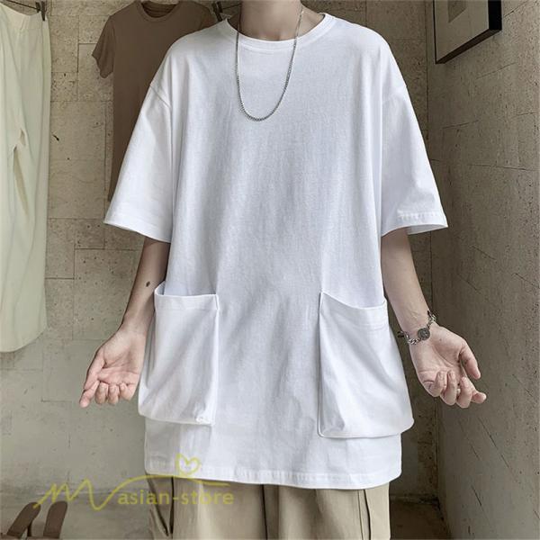 Tシャツ | メンズ 無地 カットソー 半袖 クルーネック カジュアル ポケット 半袖大きいサイズ 着回し 夏新作 サマー ルームウェア ゆったり トップス