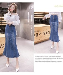 スカート | デニムマーメイド ロング上品 スタイリッシュ ボトムス オシャレ 細身 タイトハイウエスト 夏コーデ 春秋コーデ ハイストレッチ