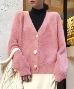 ニット・セーター | 韓国風 ニットトップス セーター 長袖 シャギーニットカーディガン レディース ふわふわ 秋冬 モヘアニット 羽織り 無地