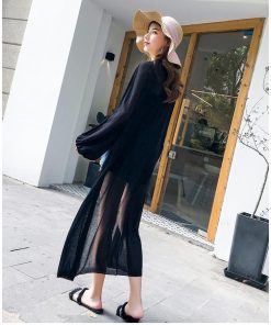 カーディガン | ロング薄手ニットレディーストップス 日焼け止め衣 UVカット 紫外線対策 長袖 前開き ゆったり 2020春夏 おしゃれ 透け感