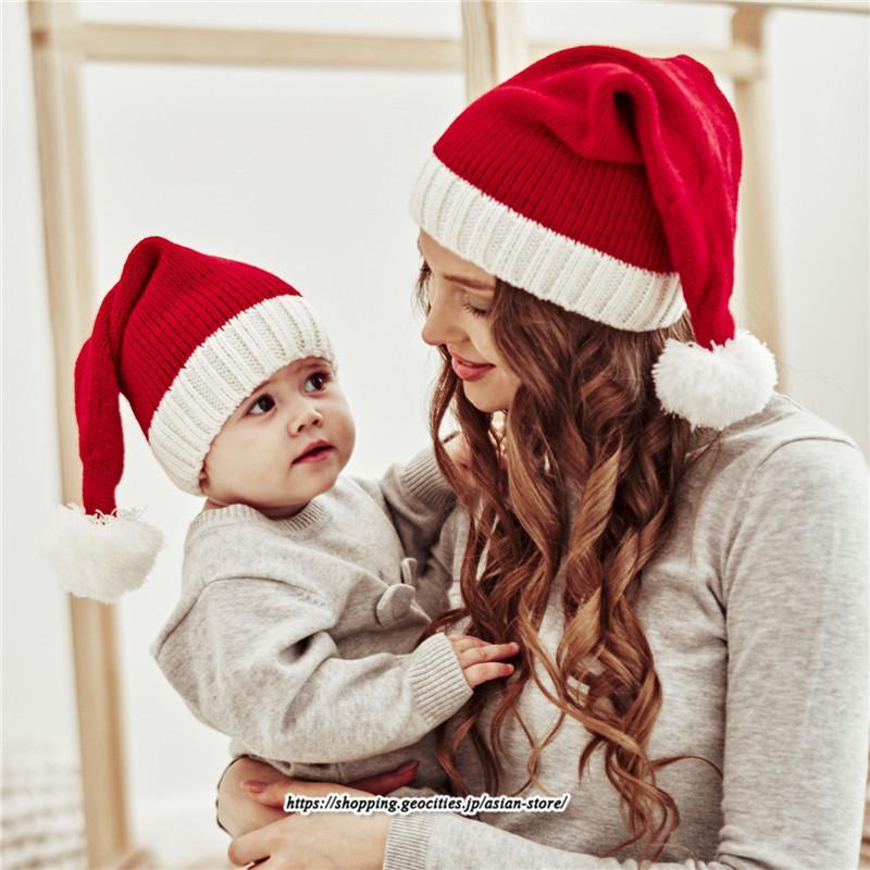 レディース | サンタ帽子 クリスマス 厚手 2022 サンタクロース 帽子 ふわふわ パーティー コスプレ サンタ 仮装 接客 子供 大人 イベント ニット 2type 親子