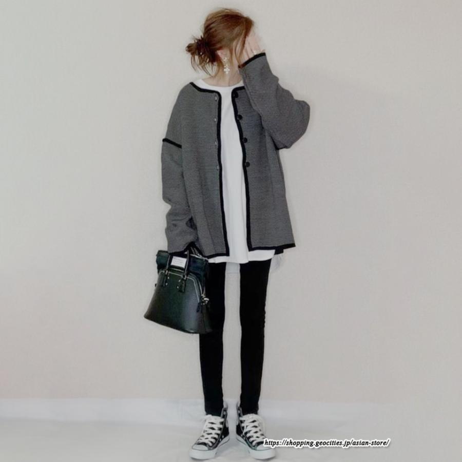 カーディガン | 秋冬 レディース 長袖 アウター 羽織り ツイード ノーカラー ツイードノーカラーゆったり トップス カーディ 楽チン