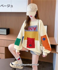 パーカー | トレーナー レディース プルオーバー クルーネック 長袖 トップス Tシャツ スウェット ゆったり 切り替え 大きいサイズ コットン 丸首 送料無料 おしゃれ 綿