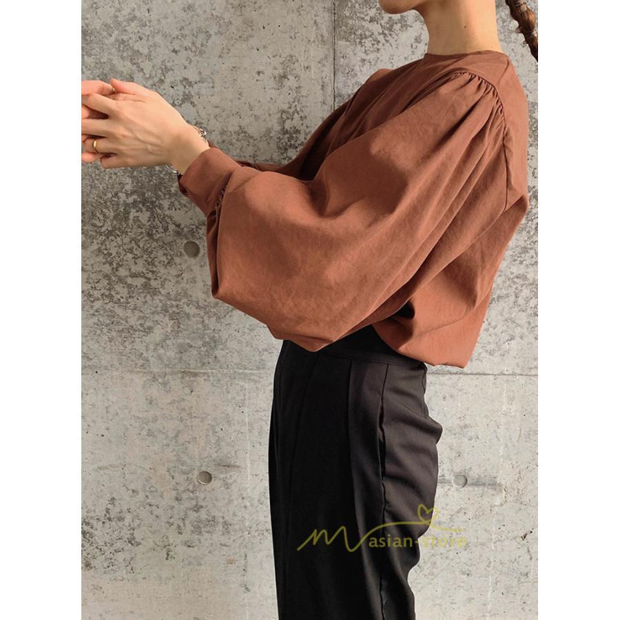 シャツ・ブラウス | 長袖ブラウス 綿100%ブラウス レディース シャツ 秋物 パフスリーブブラウス 無地 トップス 長袖 夏秋物 20代30代 可愛い ゆったりシルエット OL 大人