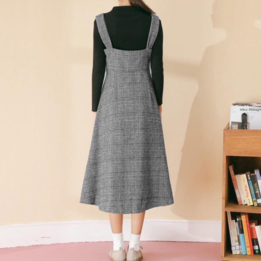 オールインワン | スカート ワンピース ロング 秋冬 チェック ジャンパースカート サロペット オールインワン 大人 グレンチェック