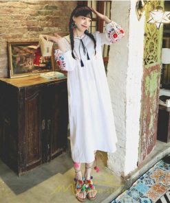 マキシ | ワンピース 夏秋 長袖 レディース ワンピ ロング 美シルエット ロングワンピ―ス 大人 花柄 刺繍 エスニック風 リゾート 綿麻 お出かけ リネン コットン 旅行