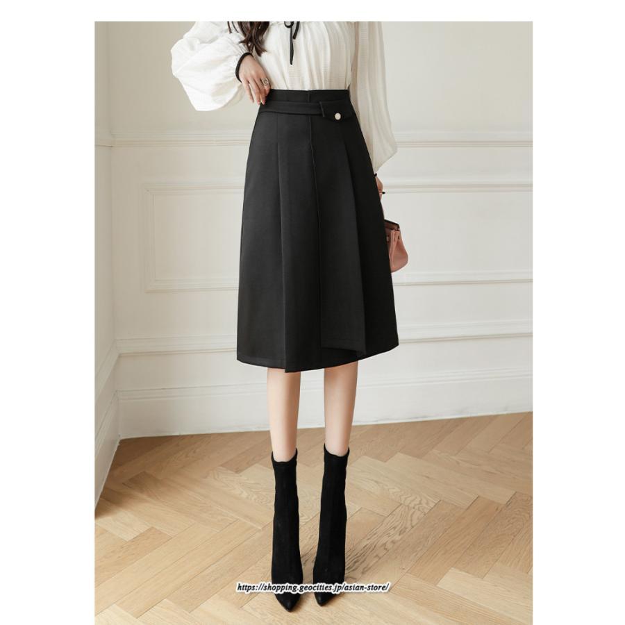 スカート | レディース 秋 冬 秋冬 ミモレ丈 膝丈 ロング 無地 ミディアム丈 ひざ丈 送料無料 Aライン ハイウエスト おしゃれ 通勤 通学 ラシャ 2022年秋冬 暖か