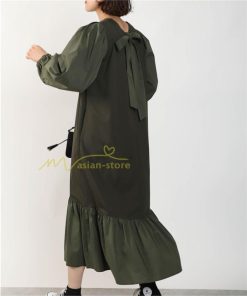 マキシ | 長袖ワンピース ロングワンピース 秋物 レディース Aラインワンピース 30代40代50代 ゆったり 切り替え 後ろリボン 送料無料 キャザー 可愛い 大人