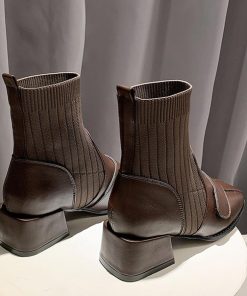 ショートブーツ | ソックス風ブーツ チャンキーヒール 痛くない 歩きやすい 美脚ブーツ ストレッチブーツ ハイカット レディース