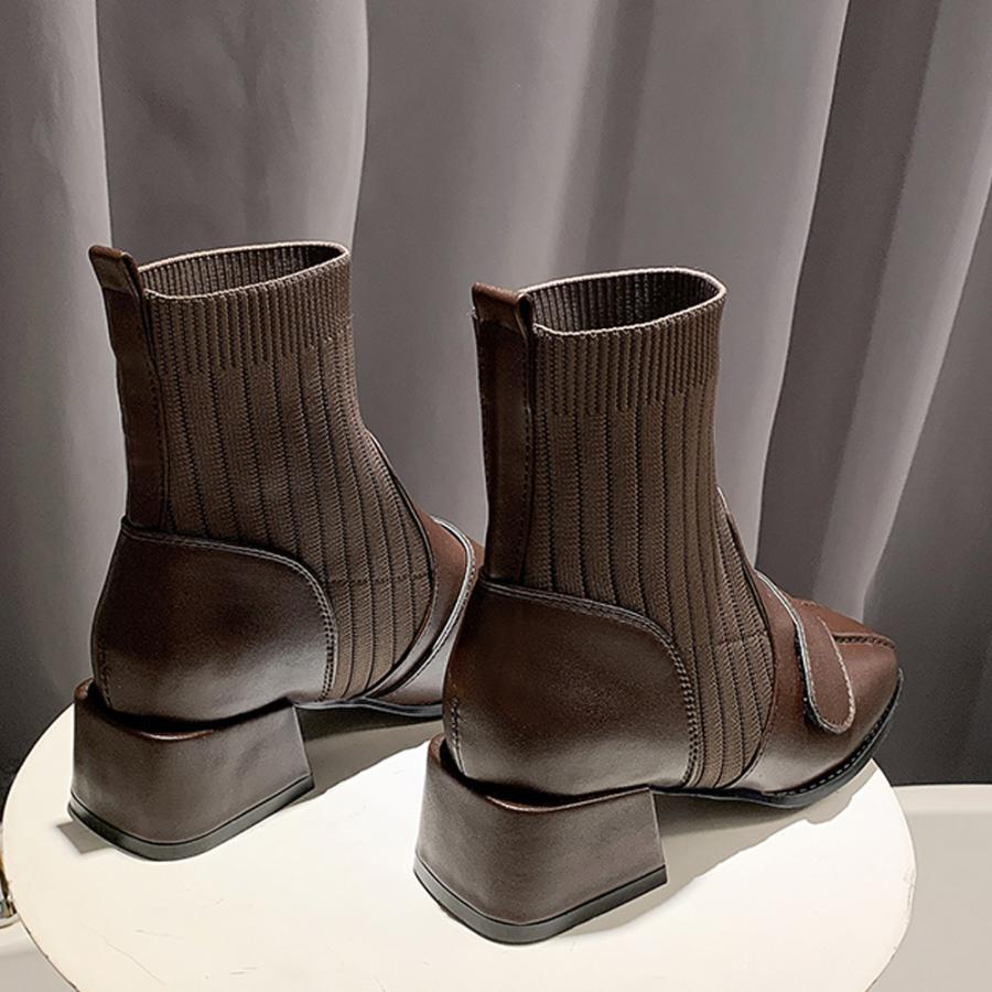 ショートブーツ | ソックス風ブーツ チャンキーヒール 痛くない 歩きやすい 美脚ブーツ ストレッチブーツ ハイカット レディース