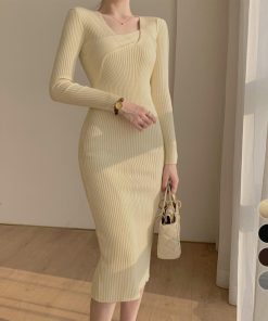 ワンピース | タイト ニットクロスネック