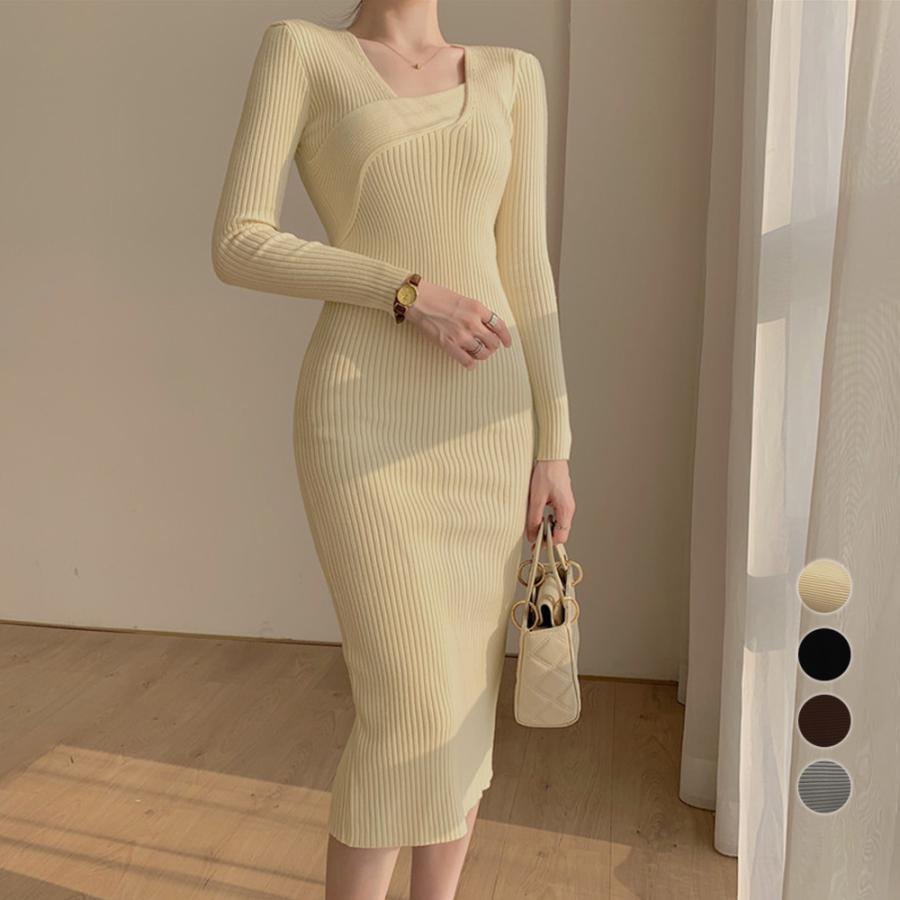 ワンピース | タイト ニットクロスネック