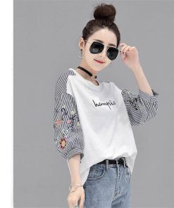 シャツ・ブラウス | シャツ ブラウス レディース パフスリーブ 花柄 刺繍 ストライプ トップス ラウンドネック 韓国風 カジュアル フェミニン トレンド ゆったり ファッション