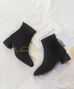 ショートブーツ | ブーティー ブーツ レディース シューズ 靴 太ヒール チャンキーヒール スエードブーツ くつ 後ろファスナー 美脚 春秋冬 大人 黒靴 スエード調