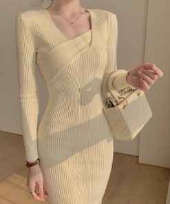 ワンピース | タイト ニットクロスネック