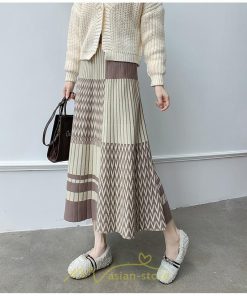 スカート | ロング 秋冬 黒 グレー カーキ プリーツレディース Aライン ニット ウエストゴム あったか おしゃれ 着痩せ 人気 小柄 新着 高見え