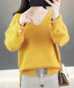 ニット・セーター | Vネック ニット ニットトップス プルオーバー 無地 ニットセーター スリット入り 秋冬 ニットソー レディース