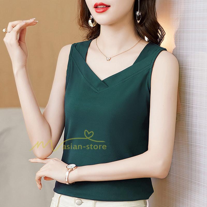 キャミソール タンクトップ | トップス タンクトップ レディース ノースリーブ Vネック Vネックタンク コットン 20代30代40代50代 ママ 母 快適 お出かけ カシュクール インナー カジュアル