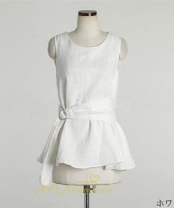 シャツ・ブラウス | ブラウス トップス ノースリーブ レディース ｔシャツ タンクトップ ベルト付き 広い裾 フレア裾 涼しい 涼感 体型カバー ゆったり 綿麻 夏 おしゃれ 大人 無地