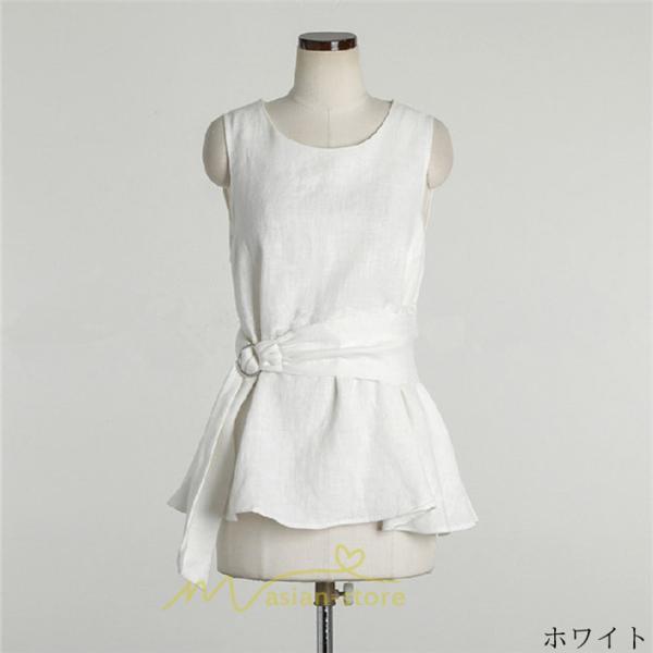 シャツ・ブラウス | ブラウス トップス ノースリーブ レディース tシャツ タンクトップ ベルト付き 広い裾 フレア裾 涼しい 涼感 体型カバー ゆったり 綿麻 夏 おしゃれ 大人 無地