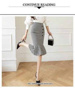 スカート | マーメイドニットレディース ひざ丈 チェック柄 おしゃれ かわいい レディース ボトムス 2022年秋冬 ニット きれい