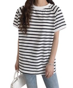 ｔシャツ・カットソー | カットソー チュニック レディース トップス 体型カバー シンプル Tシャツ きれいめ ストライプ柄 半袖 夏物 カジュアル 20代30代40代50代 ゆったり 通勤通学
